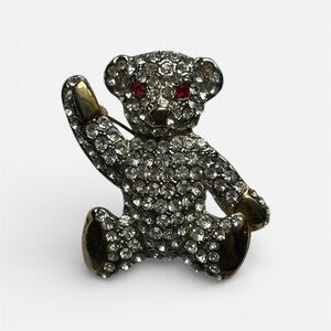 Butler & Wilson Style Rare Vintage Teddy Bear Crystal Brooch Pave Rhinestone Pin